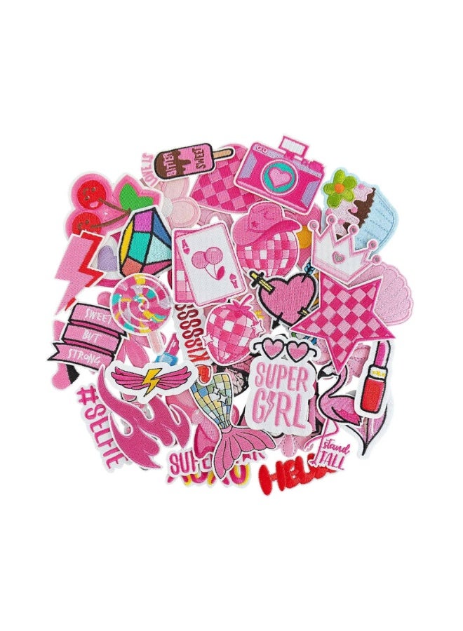 fantasize 36pcs Pink Embroidered Patches Random Assorted Styles Pink Theme Iron on Patches for Girls Western Cowgirl DIY Sew Applique Repair Patch Cute Preppy Sew on Patches for Backpacks Pants Clothes Jeans - Image 1